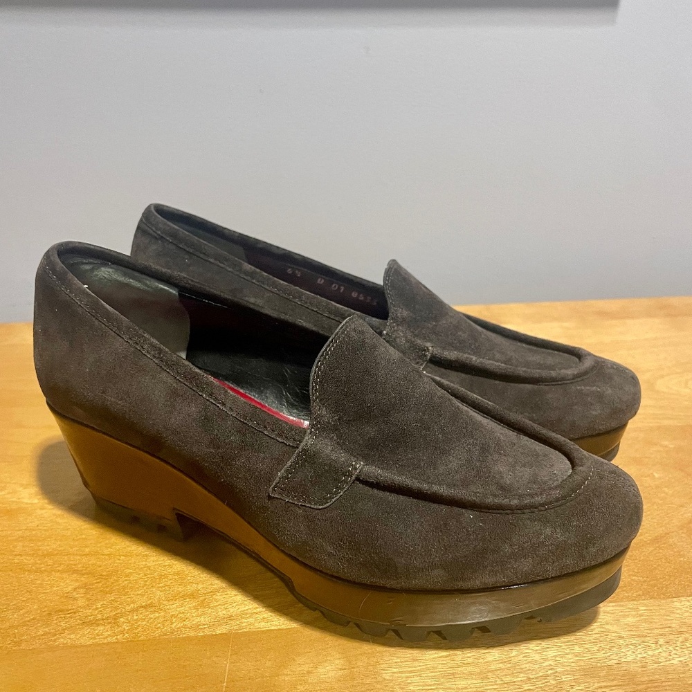 ROBERT CLERGERIE Volare Dark Brown Suede Platform Loafer